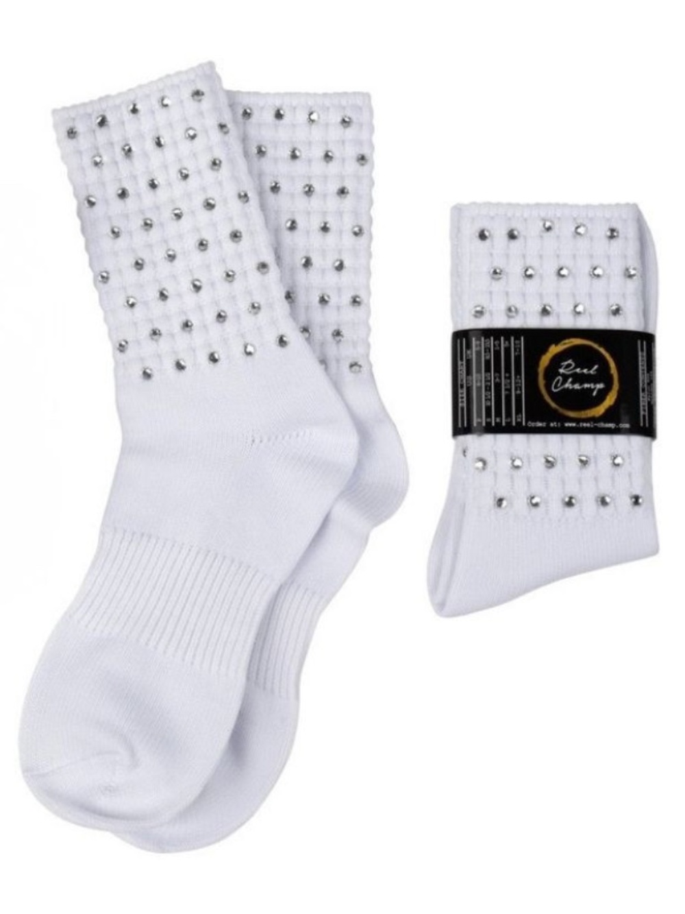 Reel Champ Clear Crystal Ankle Length Irish Dance Poodle Socks - Large